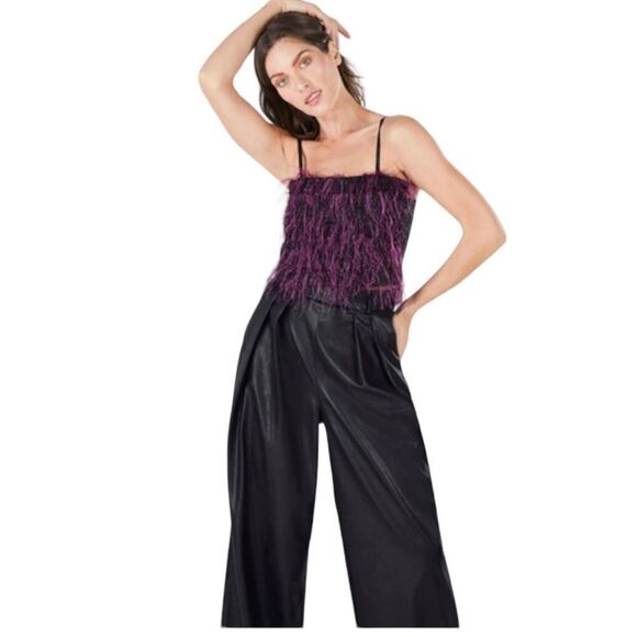 BCBGMAXAZRIA Antonia Fuax Feather Fringed Tube Top Womens Black Size XS - Picture 1 of 11